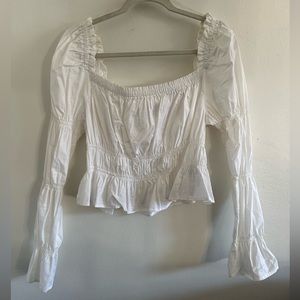 White Long Sleeve Cropped Blouse